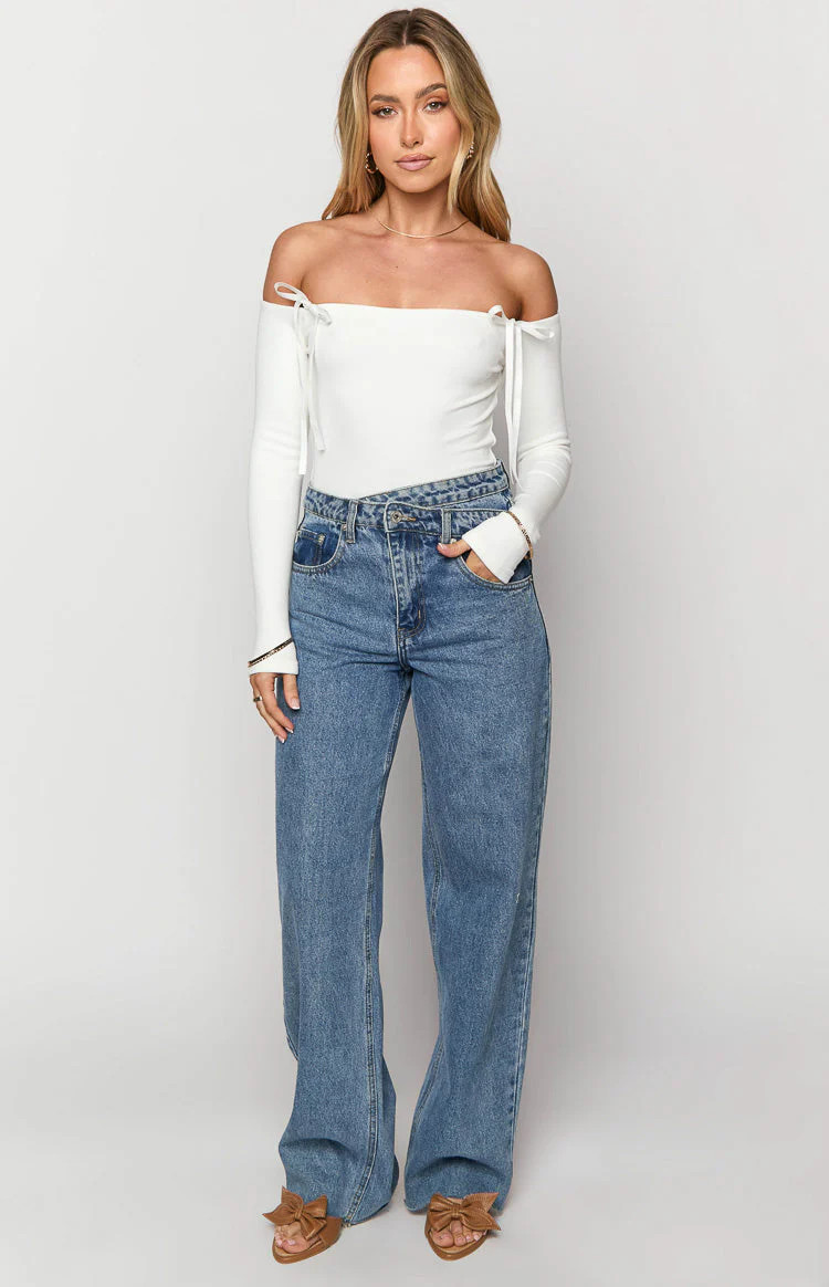 Kansis Blue Uneven Waist Jeans | Beginning Boutique (US)