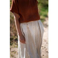 Linen Striped Midi Skirt/Handmade By Offon | Etsy (US)