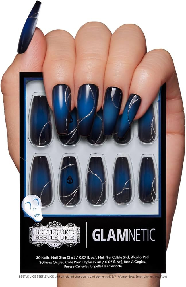 Beetlejuice Beetlejuice™ x Glamnetic Press On Nails - Ghost House™| Opaque Black & Navy Graph... | Amazon (US)