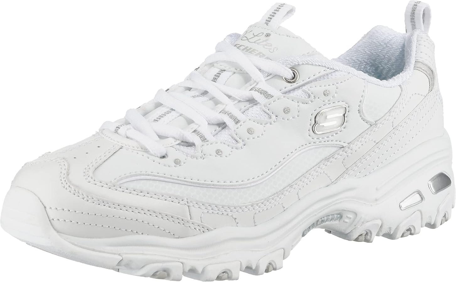 Skechers Sport womens D'LITES FRESH START Memory Foam Lace-up Sneaker,White Silver,6.5 M US | Amazon (US)