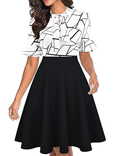 Women's Wear to Work Dresses 2025 Vintage White and Black Fit and Flare Knee Length Office Professional Business Dress L | Amazon (US)