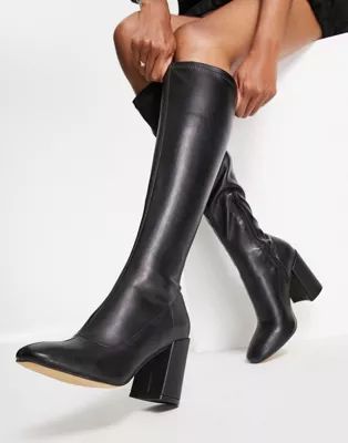 London Rebel knee high sock boots in black | ASOS (Global)