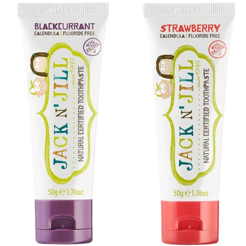 Jack N' Jill Natural Toothpaste for Kids - Fluoride Free Toothpaste, 40% Xylitol, BPA Free - Blackcurrant & Strawberry, 1.76 oz (2 Pack) | Amazon (US)