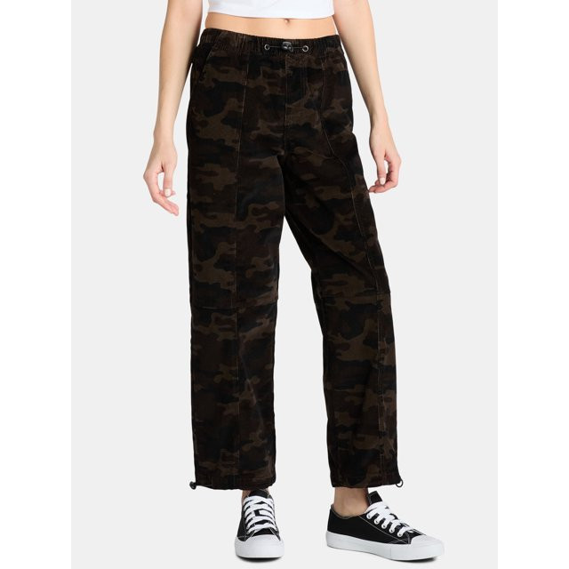 No Boundaries Mid Rise Parachute Cargo Pants, 28" Inseam, Women's and Women's Plus | Walmart (US)
