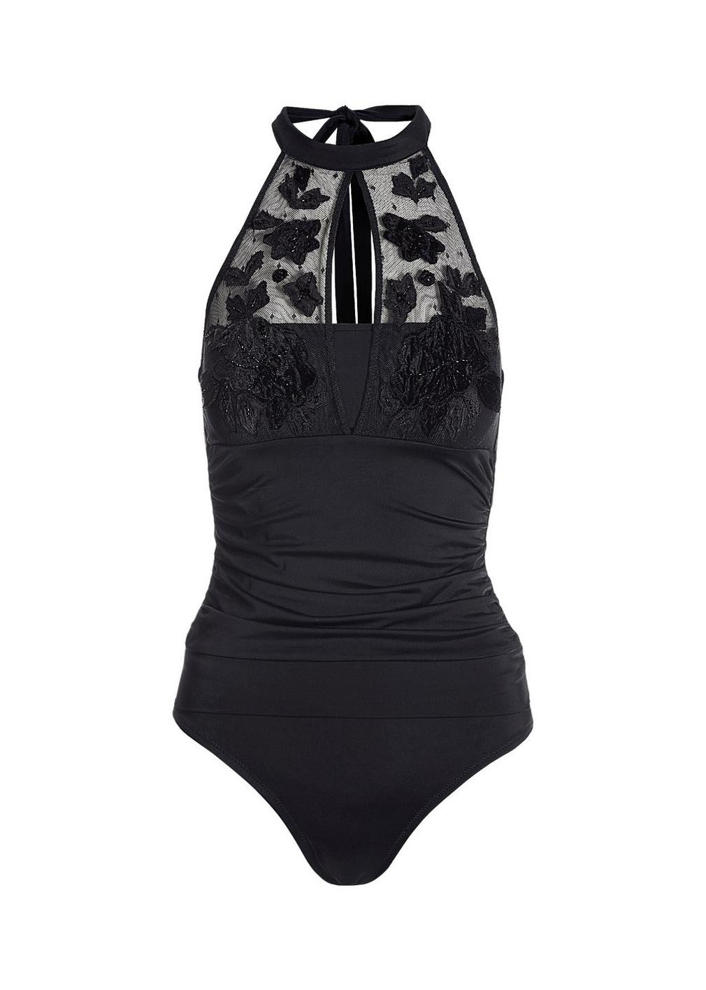 High-Neck Embroidered Mesh Two-Piece Tankini Swimsuit | Boston Proper