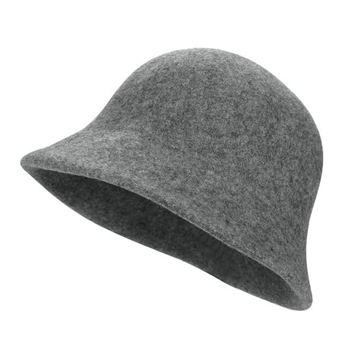 Women Winter Wool Felt Bucket Hat Vintage Warm Felt Cloche Bowler Hat with Brim Gray | Amazon (US)
