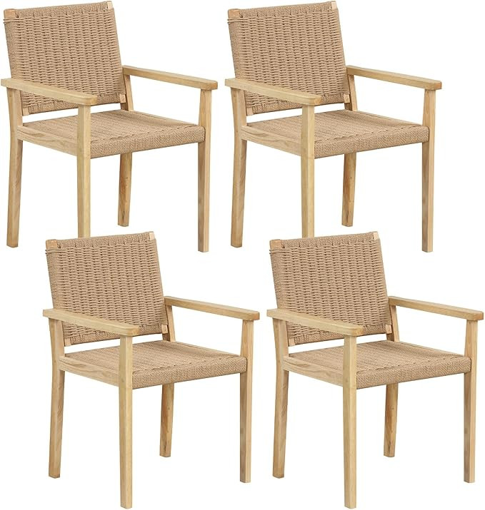Tangkula Outdoor Chairs Set of 4, Patio Dining Chairs w/Paper Rope Woven Seat, Solid Rubber Wood ... | Amazon (US)