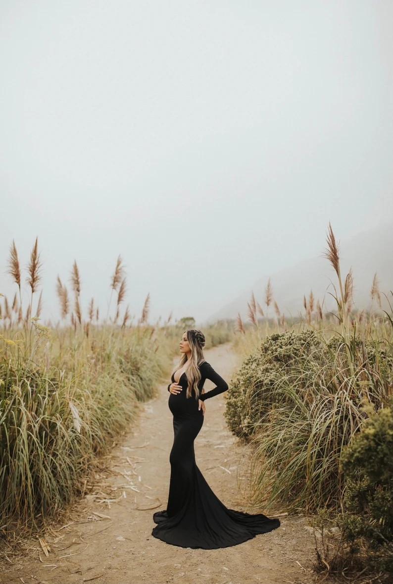 Long Sleeve V Neck Dress/ Maternity Dress for Photoshoot Long - Etsy | Etsy (US)