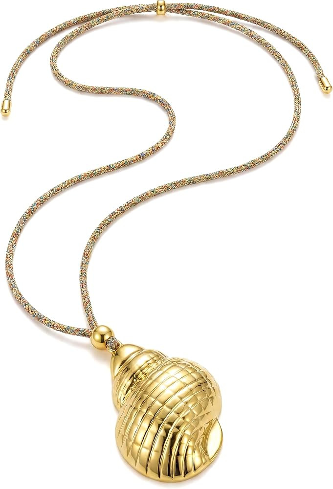 Boho Necklace for Women Large Pendant Necklace Boho Long Choker Leather Gold Necklace Vintage Earthy Jewelry Trendy | Amazon (US)