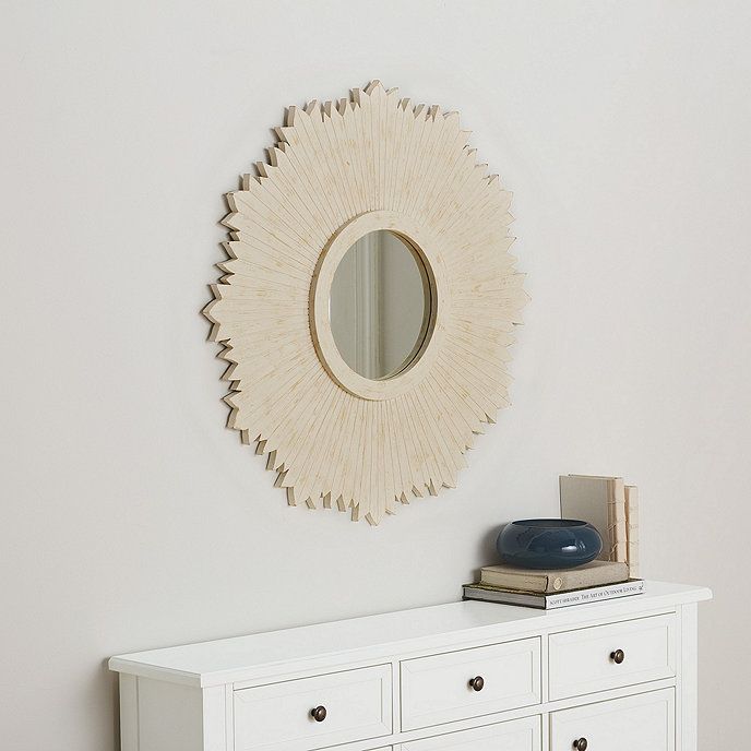 SK Wood Sunburst Large Round Wall Mirror Whitewash | Ballard Designs, Inc.