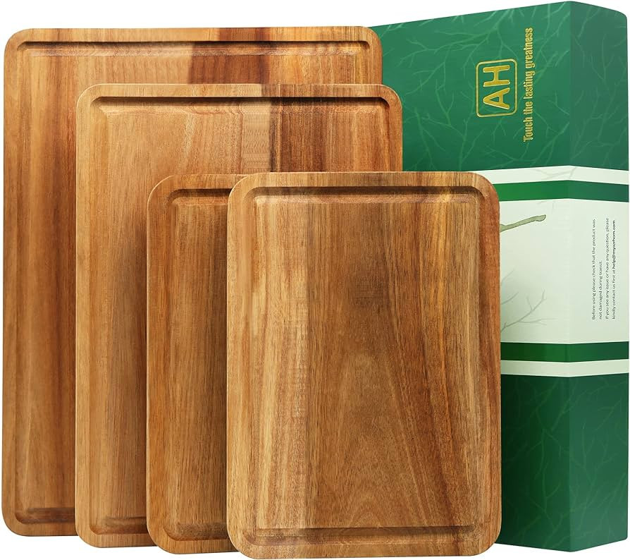 AZRHOM Large Wood Cutting Boards Set of 4 for Kitchen Cheese Charcuterie Board (Gift Box Included... | Amazon (US)