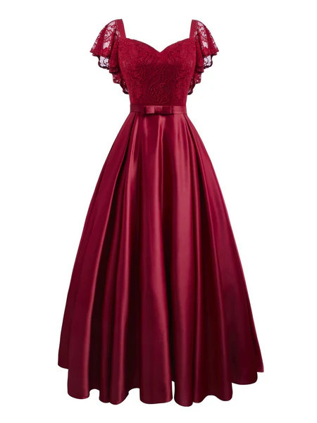 US Only Wine Red 1950s Lace Satin Dress | Retro Stage