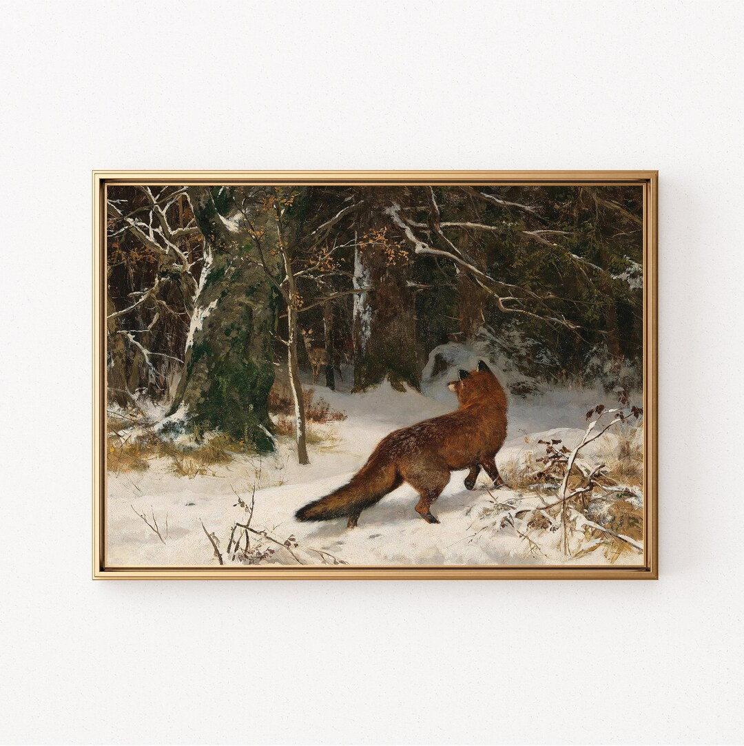 Vintage Winter Landscape Print Fox in Winter Painting Winter - Etsy | Etsy (US)