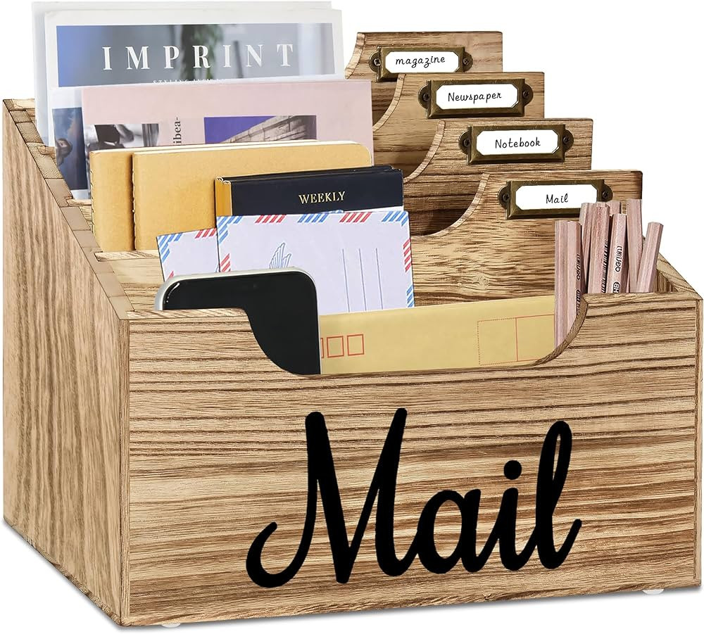 Rustic Mail Organizer Letter Sorter for Counter, Mail Holder Desktop File Organizer Holder, Count... | Amazon (US)