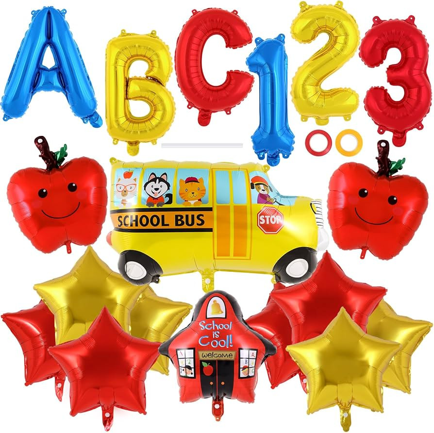 18 Pcs Large Back to School Balloons,Colorful Star Bus House ABC Foil Balloons,Welcome Back to Sc... | Amazon (US)