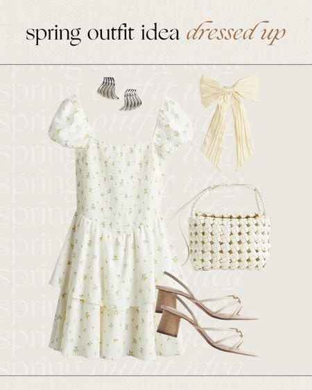 Spring outfit idea 💛 light yellow floral dress, heels, silver earrings 

#LTKstyletip #LTKfindsunder100 #LTKfindsunder50