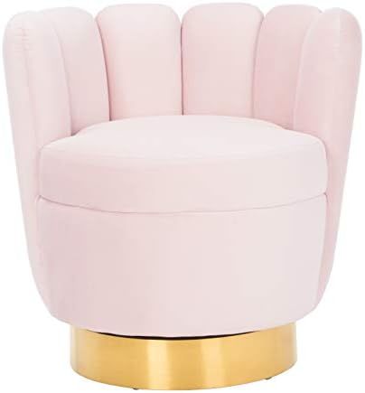 Safavieh Couture Home Arrow Glam Light Pink Velvet Scallop Tufted Swivel Chair | Amazon (US)