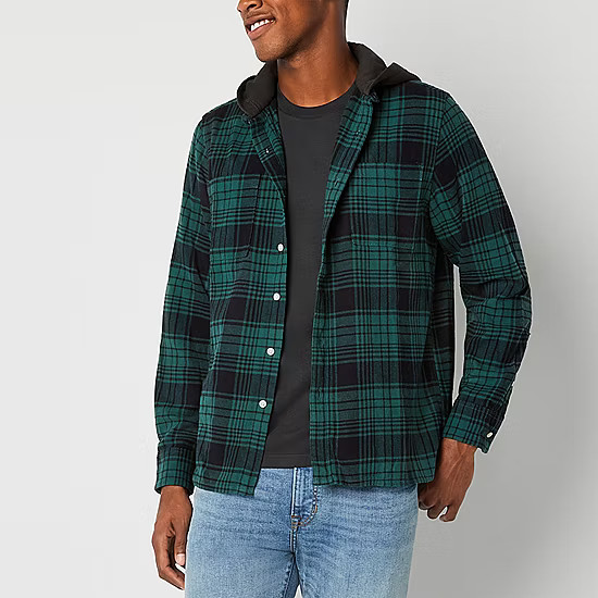 Arizona Mens Hooded Regular Fit Long Sleeve Flannel Shirt | JCPenney