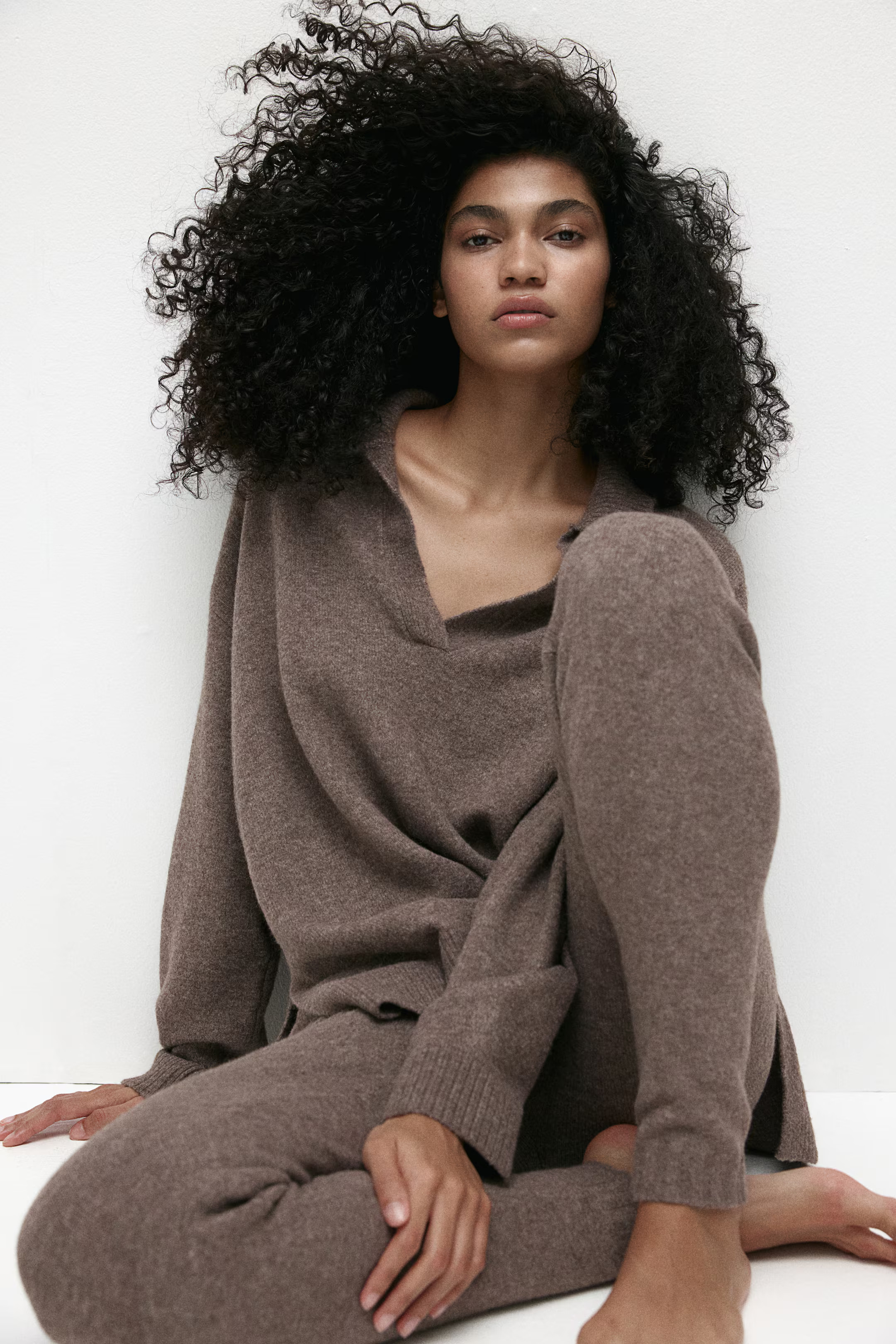 Fine-knit collared jumper - Brown marl - Ladies | H&M GB | H&M (UK, MY, IN, SG, PH, TW, HK)