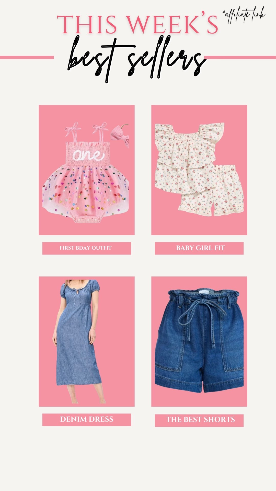This week’s best sellers! Baby girl outfits, the BEST shorts for the summer, and the prettiest denim dress

#LTKvlog #LTKootd