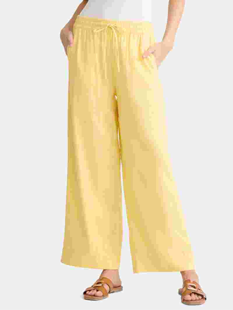 Time and Tru Women's and Women's Plus Wide Leg Linen Blend Pants, 29" Inseam, Sizes XS-4X | Walmart (US)