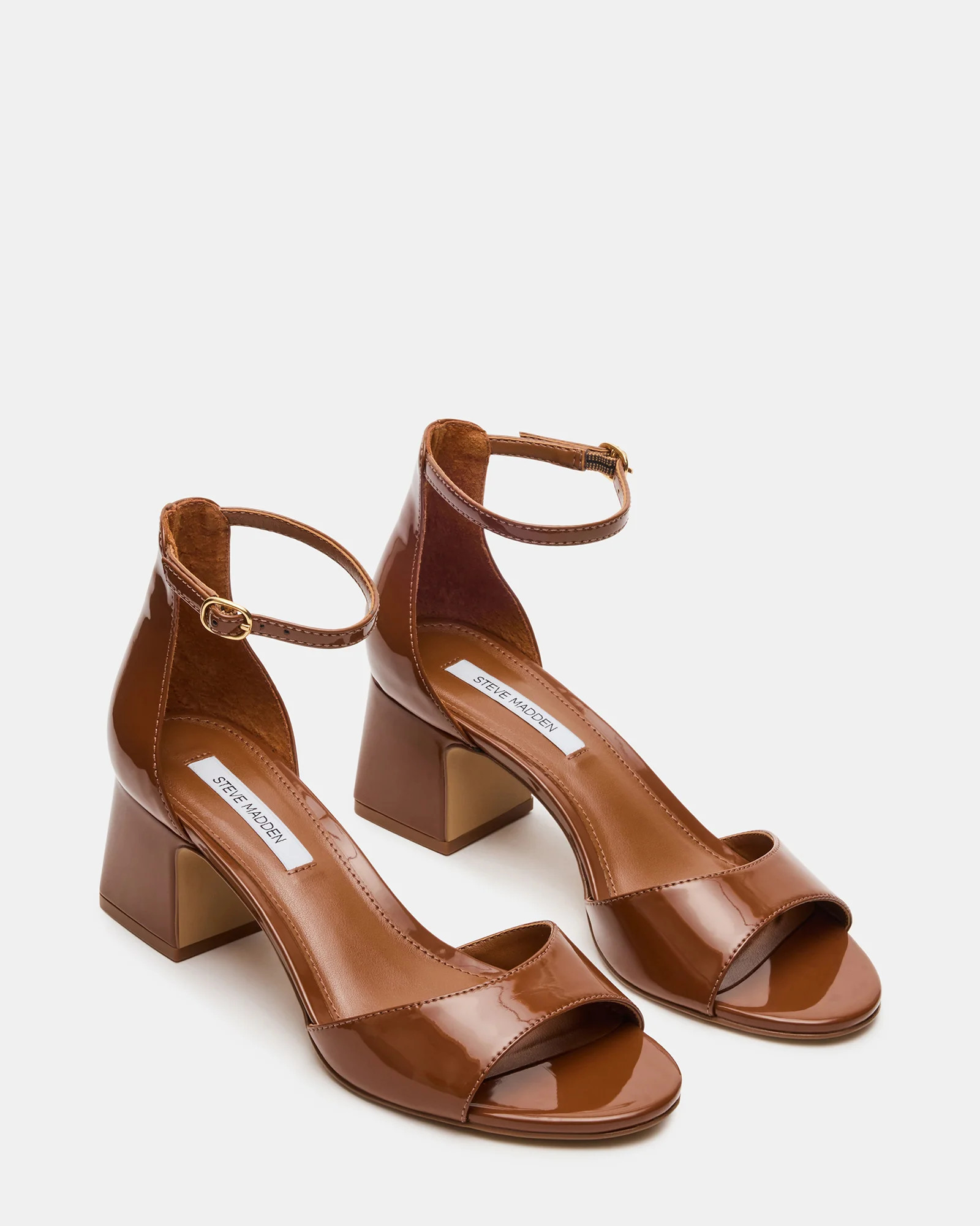 IZARA Cognac Patent Women's Block Heel | Steve Madden (US)