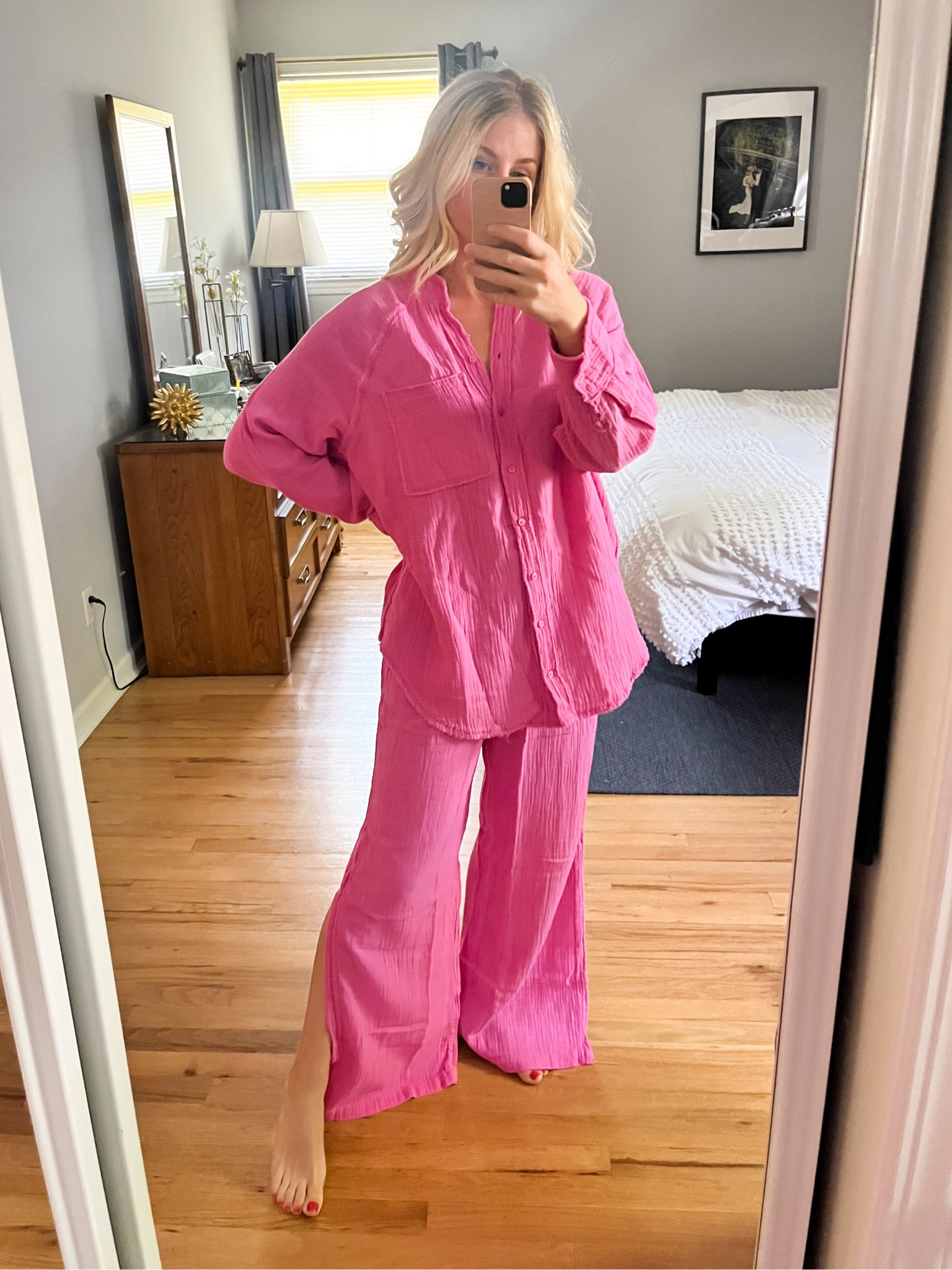 Obsessed is an understatement! I am totally in love with these two pieces! I am wearing a size small in the top and it definitely has an oversized fat. I think I could probably size down to an extra small. I am wearing a size small in the bottoms, and I think they fit great. I love the elastic waist and the side slit on the bottoms. This is a great cover up, but I also love it as an outfit together.

#LTKstyletip #LTKunder100 #LTKunder50