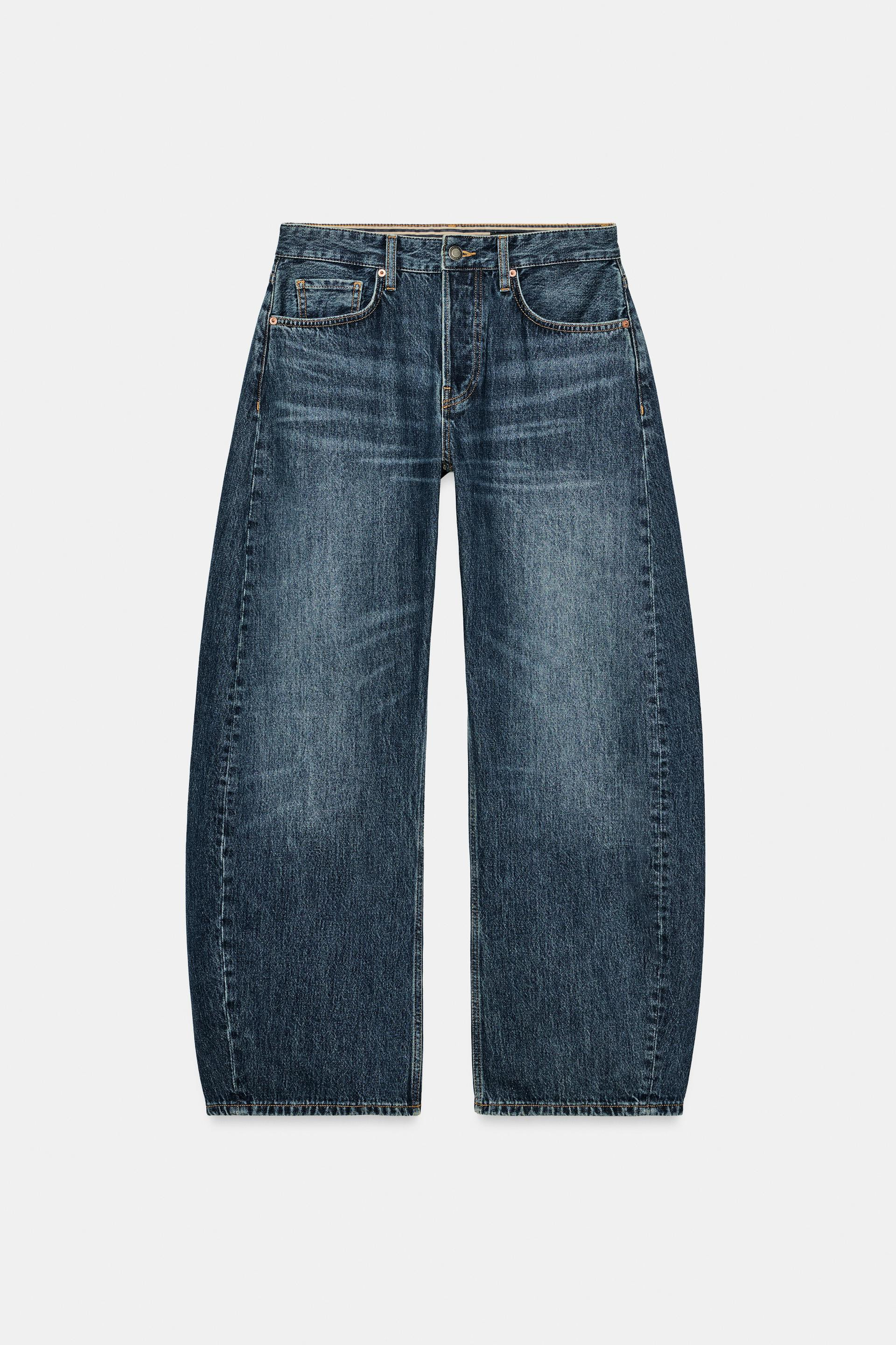Zara - Zw Collection Mid-Waist Barrel Jeans - Blue - 10 - Woman | Zara UK