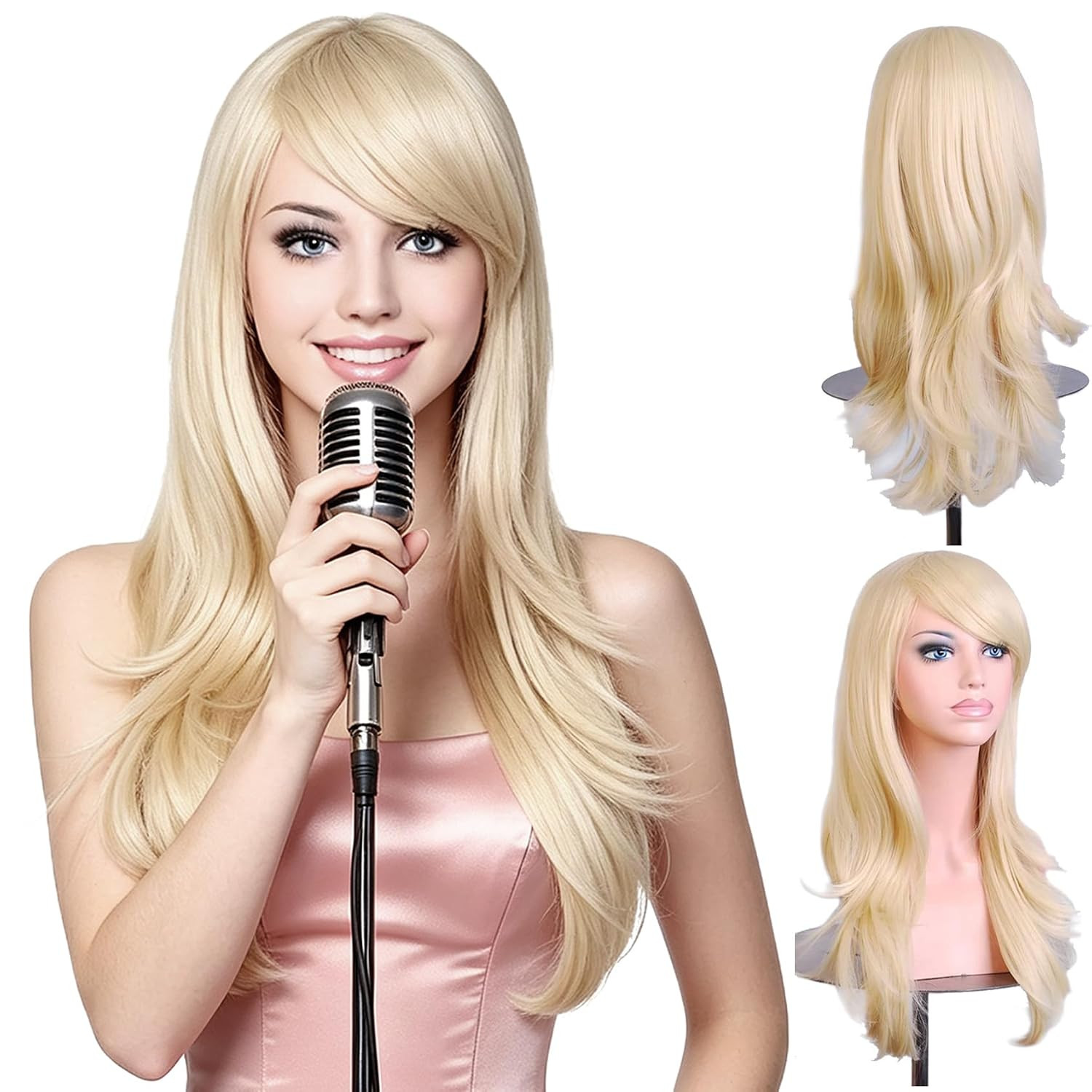 BERON Light Blonde Wigs 28 Inches Blond Wig Long Wavy Blonde Wig Cosplay Costume Wigs Wig Cap Included | Amazon (US)