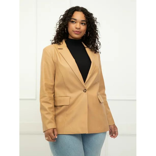 ELOQUII Elements Women's Plus Size Faux Leather Blazer - Walmart.com | Walmart (US)