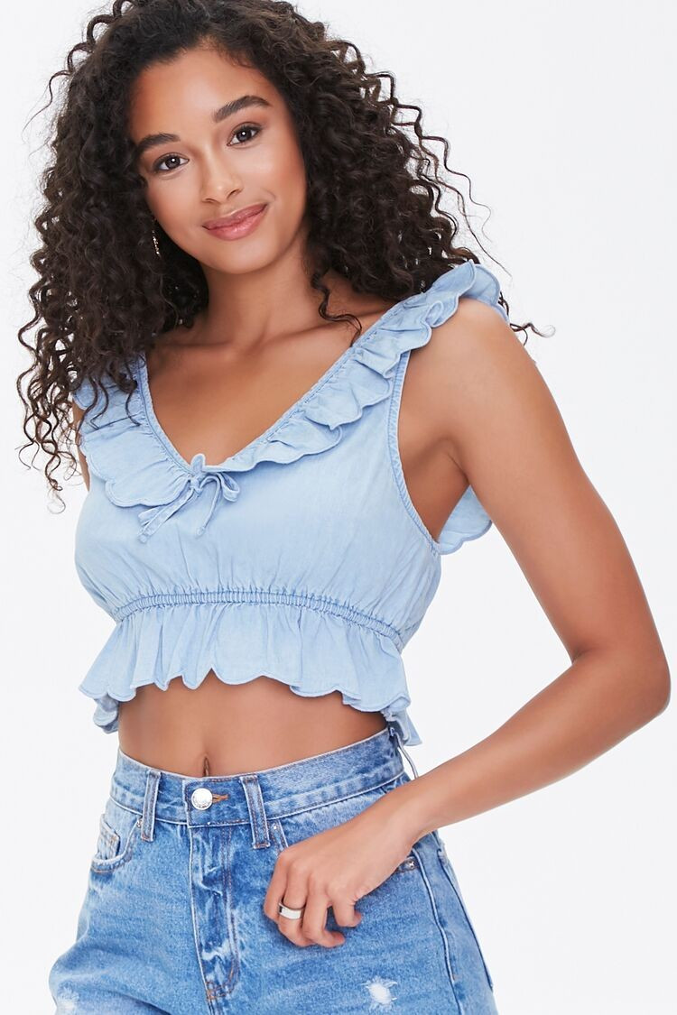 Ruffle-Trim Chambray Crop Top | Forever 21 (US)