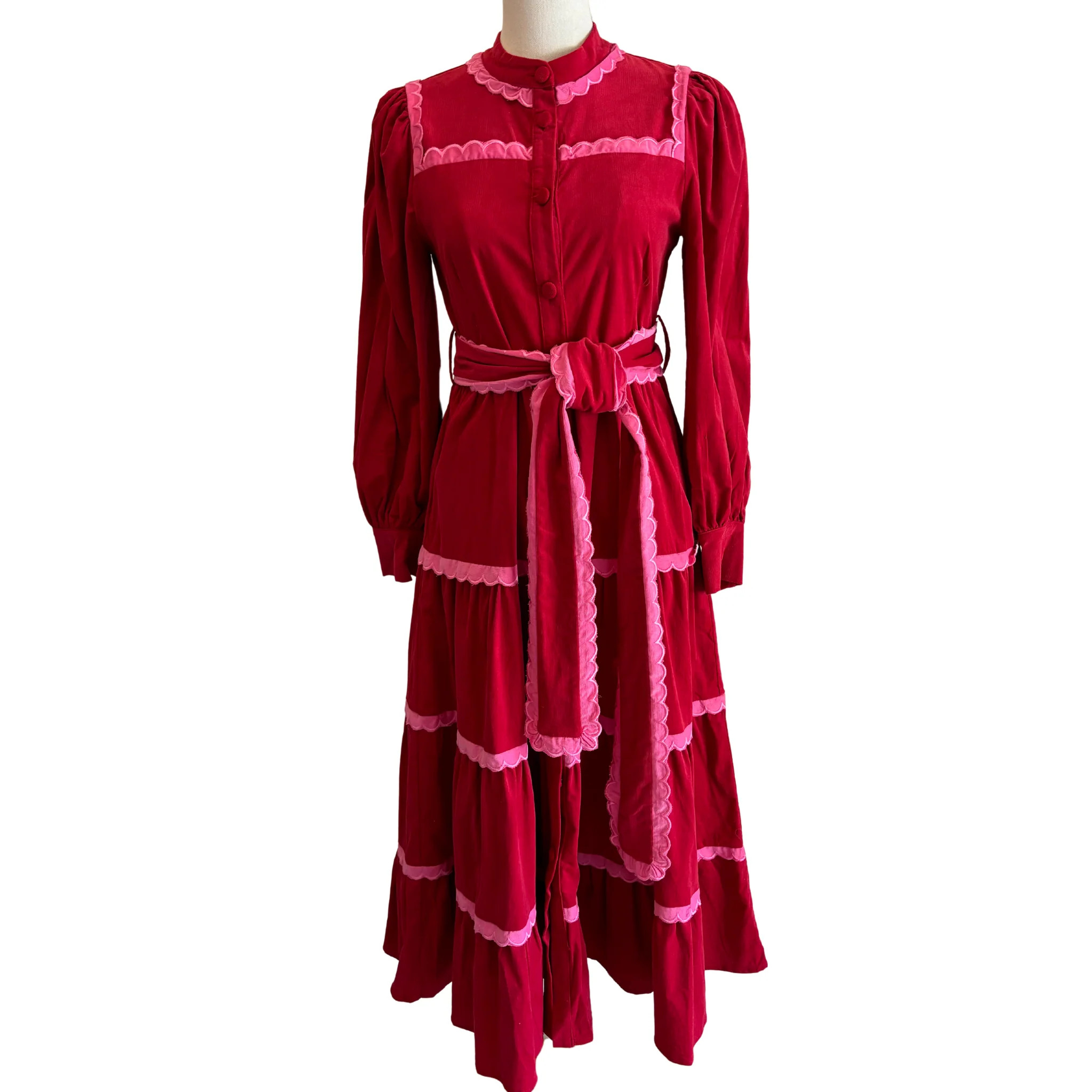 Corduroy Dress with Pink & Red Trim | FairleyFancy