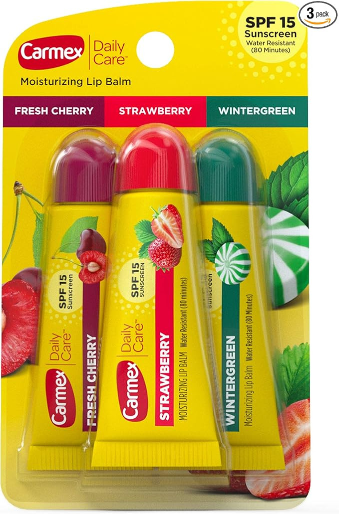Carmex Daily Care Moisturizing Lip Balm Pack, Lip Balm With Sunscreen in Fresh Cherry, Strawberry... | Amazon (US)