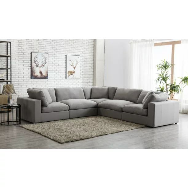 Rivas Contemporary Feather Fill 5-Piece Modular Sectional Sofa, Graphite | Walmart (US)
