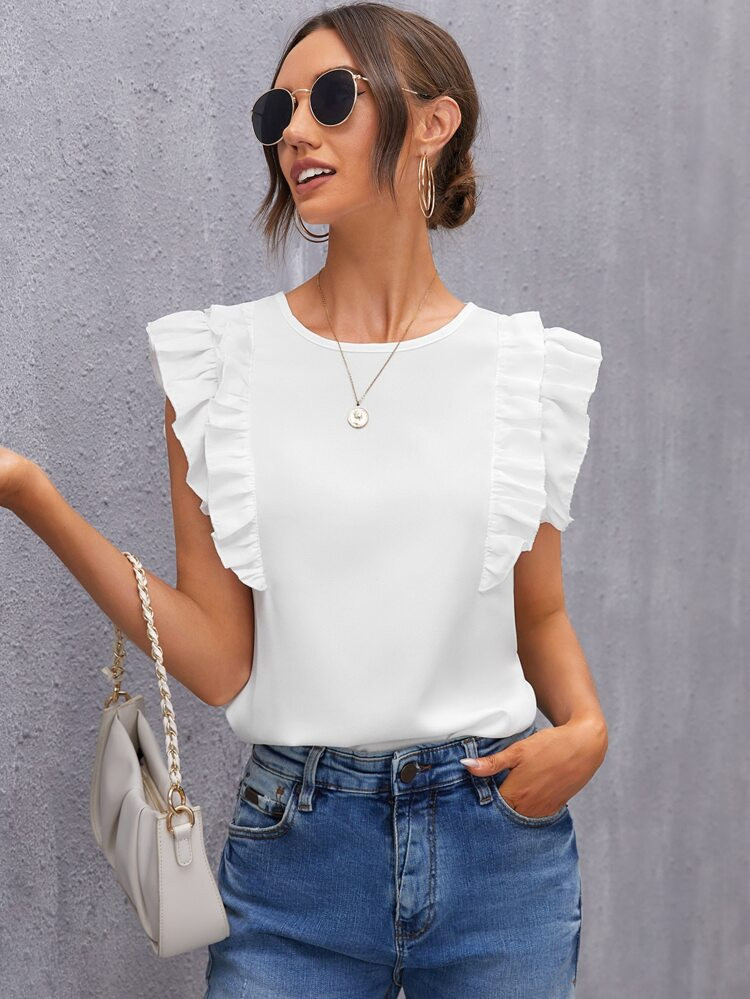 SHEIN Keyhole Back Ruffle Armhole Top | SHEIN