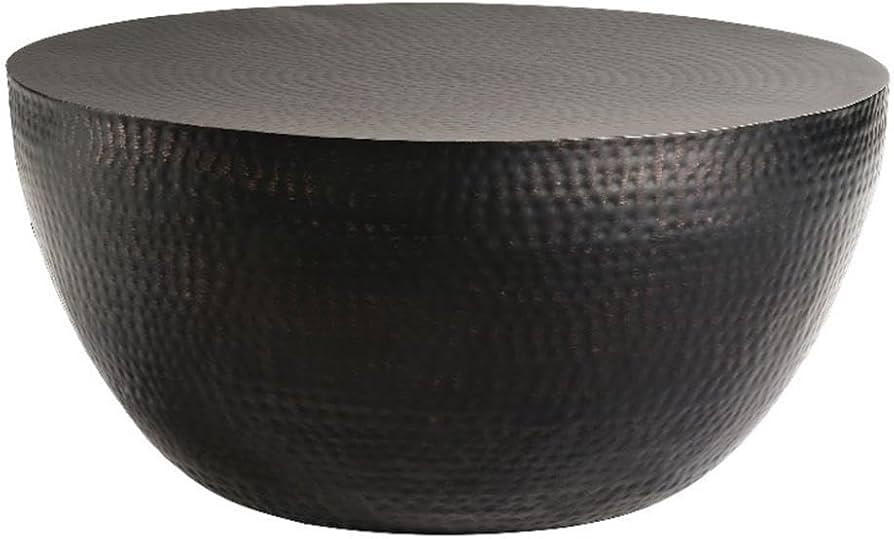 Modway Mella Metal Hammered 32 Inch Coffee Table in Black – Modern Living Room Drum Center Coff... | Amazon (US)