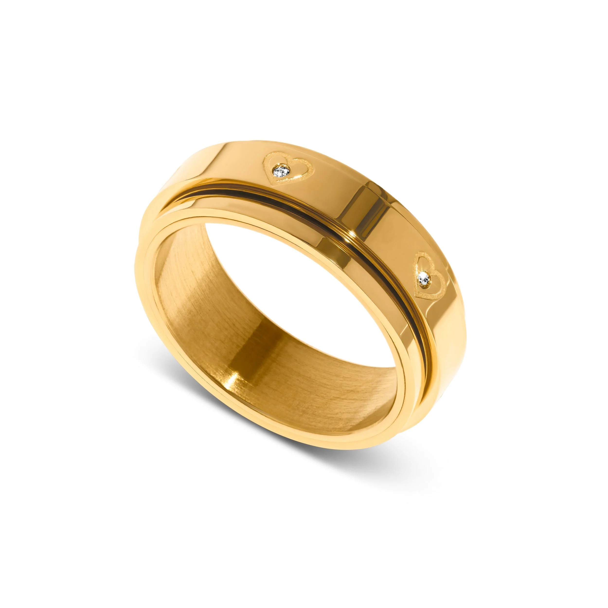 Crystal Heart Kinetic Fidget Ring (Gold) | Abbott Lyon
