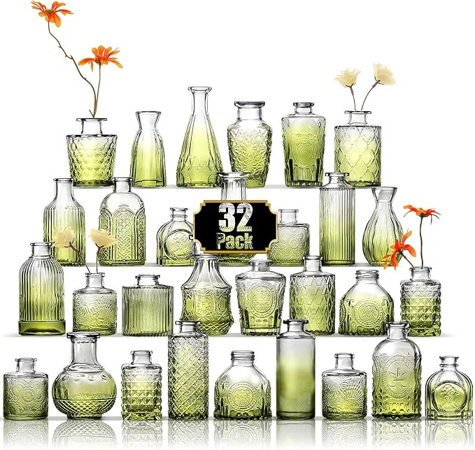 Arme Bud Vase Set of 32, Green Vases Glass Bud Vases in Bulk, Small Vases for Centerpieces Mini F... | Amazon (US)