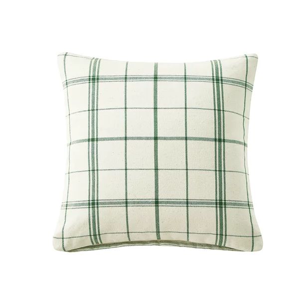 My Texas House Stafford 20" x 20" Farmhouse Ivory/Green Plaid Cotton Square Decorative Pillow Cov... | Walmart (US)