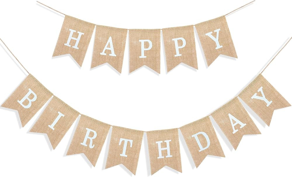Happy Birthday Banner for Birthday Party Decorations, Rustic Burlap Bunting Swallowtail Flags, 2 ... | Amazon (US)