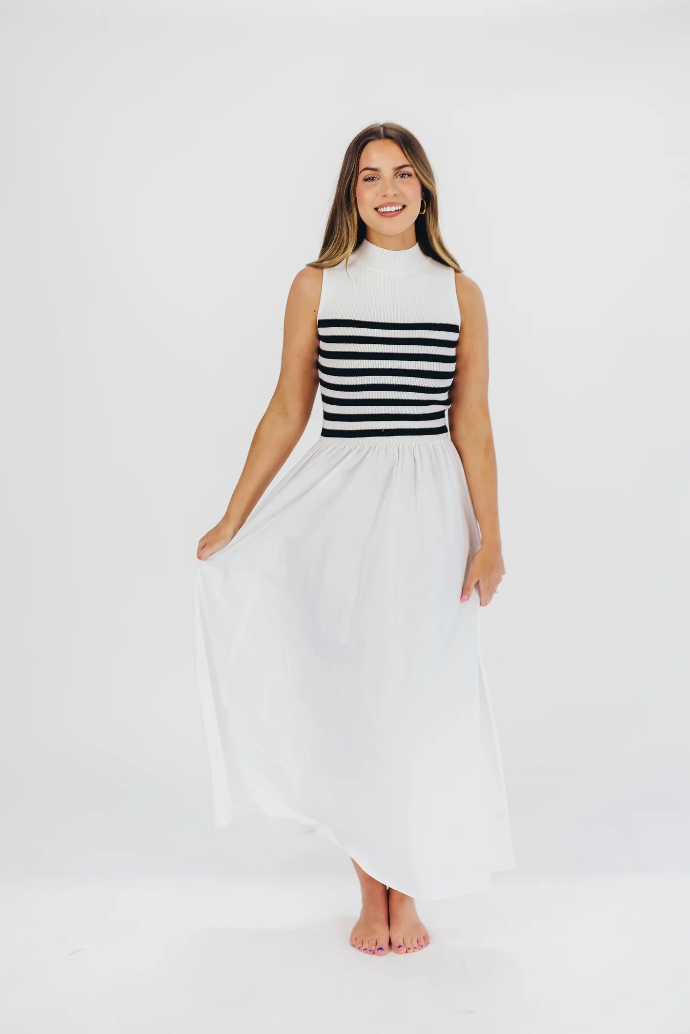 Tia Knit Maxi Dress in White Stripe | Worth Collective