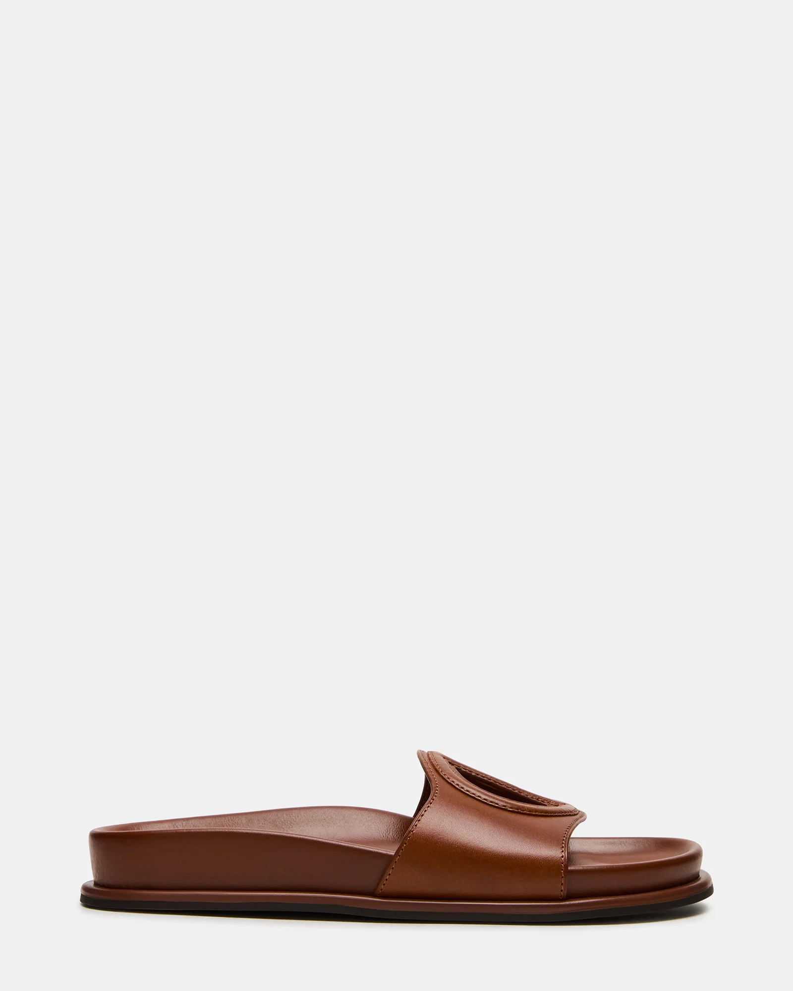 ZOSIA Cognac Leather Cut-Out Slide Footbed Women's Sandal | Steve Madden (US)