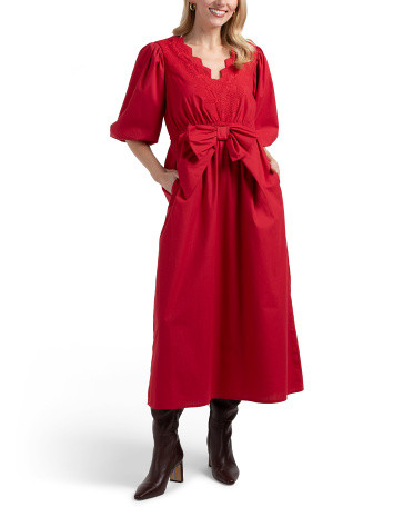 Puff Sleeve Embroidered Bow Dress | TJ Maxx