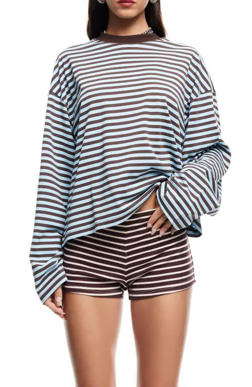 LIONESS Bloom Stripe Top in Chocolate Sea Stripe at Nordstrom, Size Medium | Nordstrom