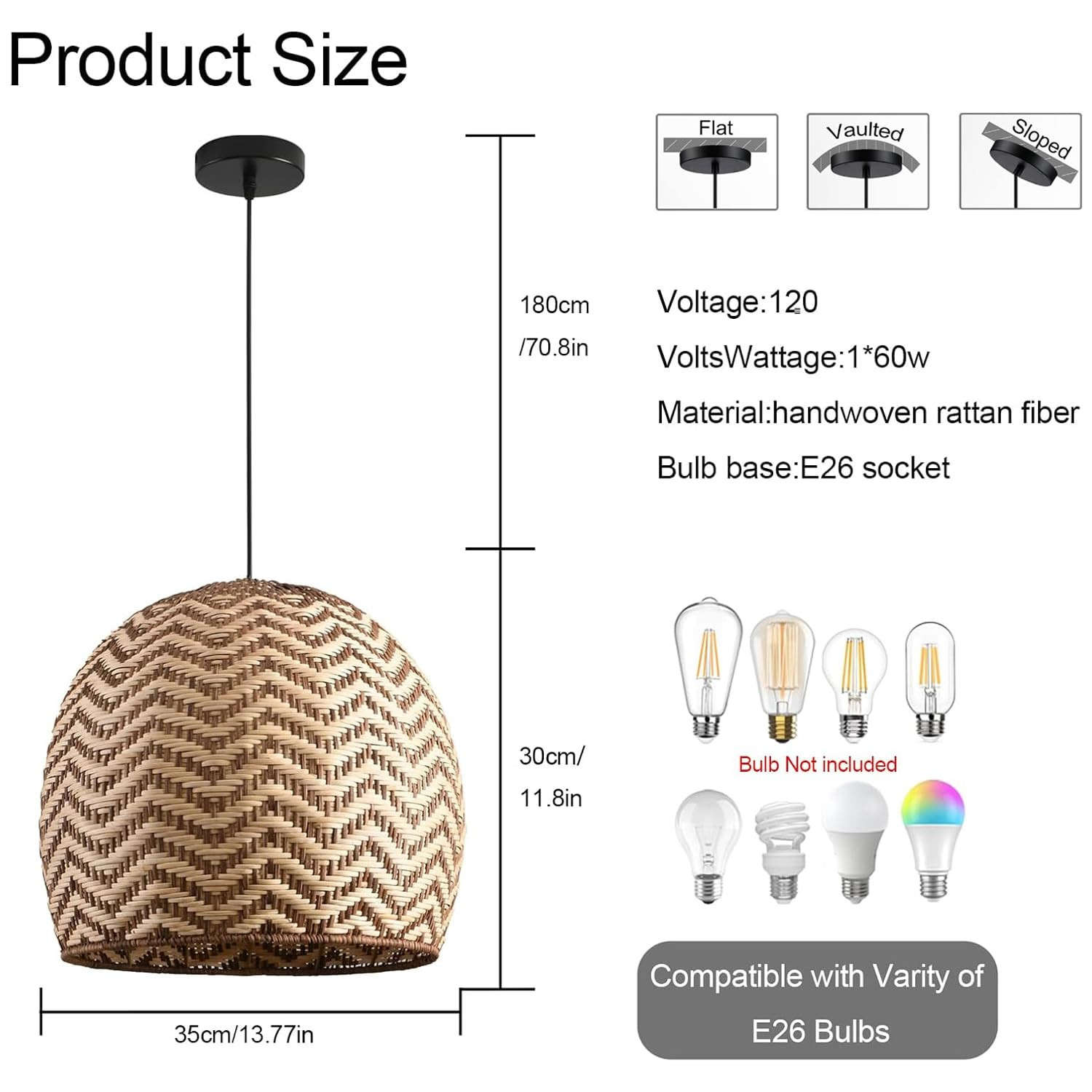 13.77" Rattan Pendant Light 1-Pack Rustic Curry Rattan Hanging Light Hand-Woven Wicker Chandelier for Dining Living Bedroom Kitchen Farmhouse | Amazon (US)