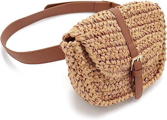 Surell Summer Straw Paper Hands Free Fanny Pack - Hand Woven Beach Handbag - Perfect Beach Gift | Amazon (US)