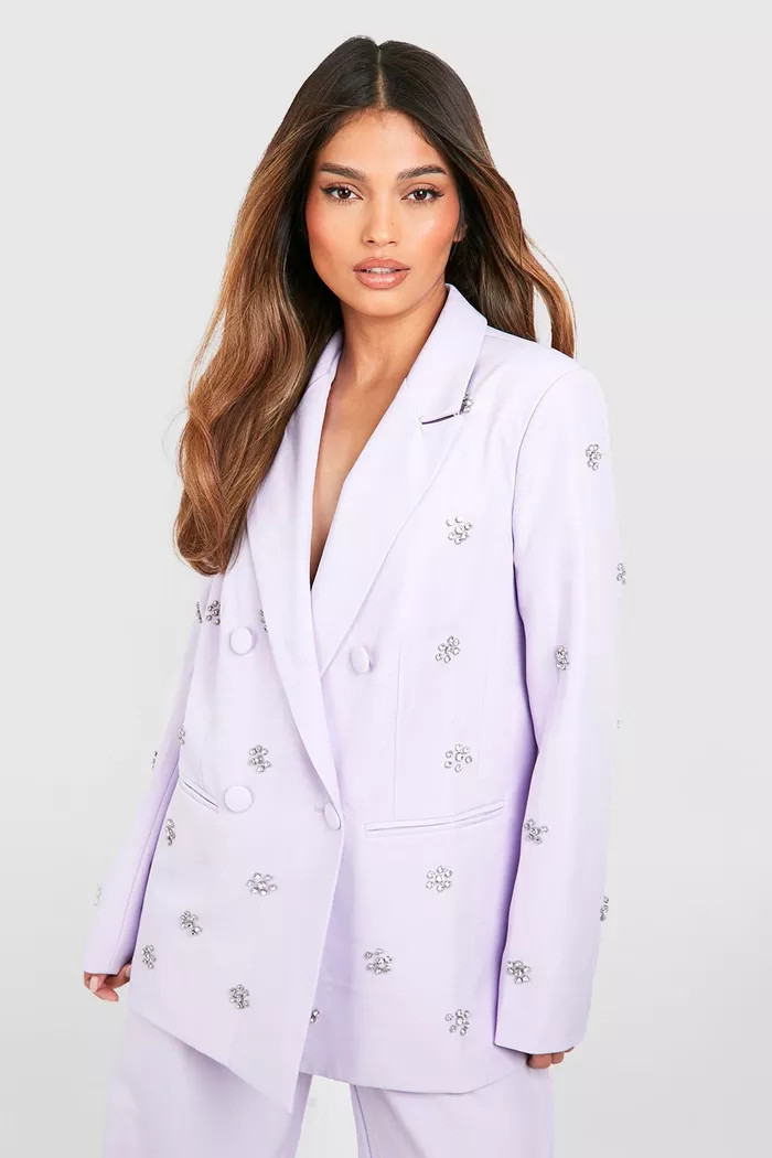 Daisy Crystal Embellished Double Breasted Blazer | boohoo (US & Canada)