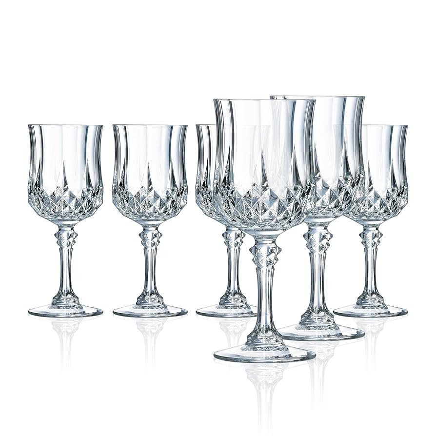 Cristal D'Arques Longchamp 5.5 Ounce All Purpose Wine Glass, Set of 6, 6 Count (Pack of 1), Clear | Amazon (US)