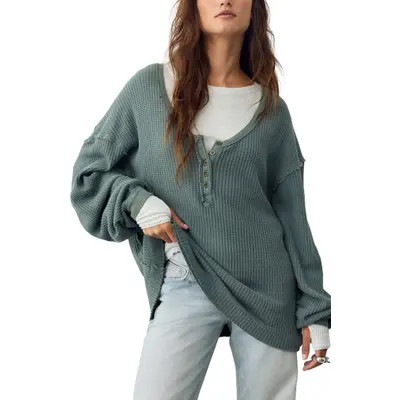 Free People Montreal Henley Thermal Top in Clean Ivory at Nordstrom, Size Small | Nordstrom