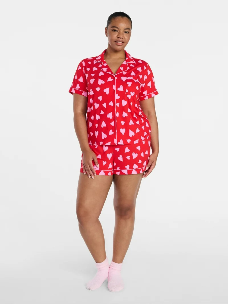 Joyspun Women's Dreamy Soft Collection Notch Top and Shorts Pajama Set, 2-Piece, Sizes XS-3X | Walmart (US)